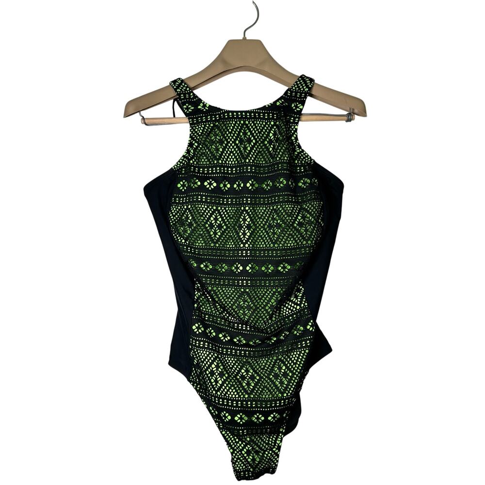 Splashletics Swimsuit Size XL Black Neon Green NWT 1 piece Strappy Lined